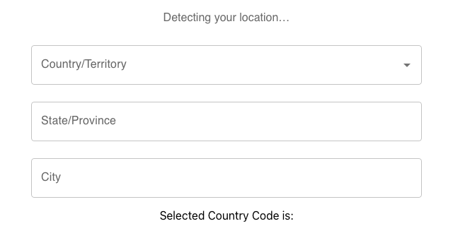 Country, state, and city fields auto-filling from the visitor’s detected location